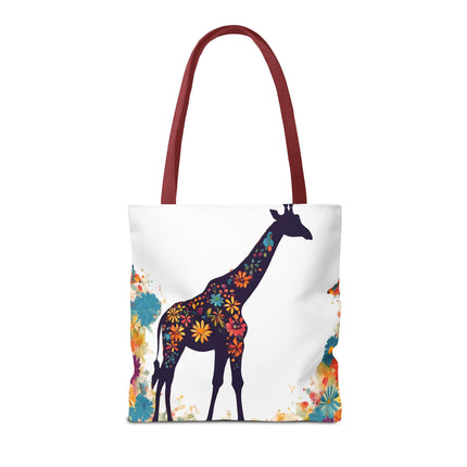 Giraffe Lovers Tote | Floral Safari Animal Grocery Bag | African Savanna Office Travel Carrier | Flower Collage Forest Cotton Traveler
