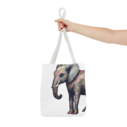 Elephant Gift Tote | Majestic Flower Pattern Grocery Bag | Animal Lovers Office Travel Carrier | Jungle Kingdom Endangered Cotton Traveler