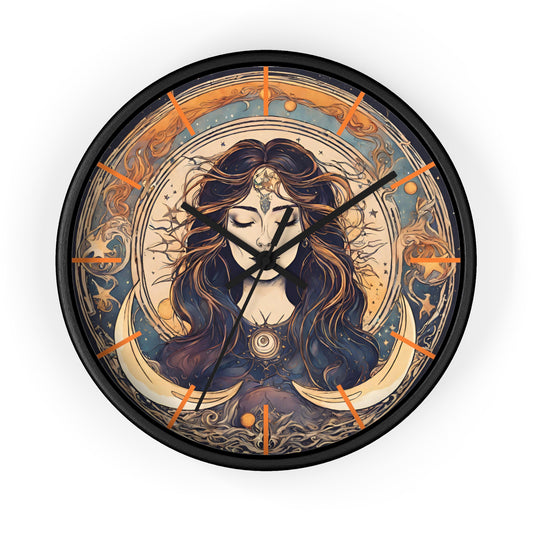 Sun & Moon Goddess Wall Art Clock | Lunar Stars and Space Astronomy Wall Hanging | Keeper of Time Home Office Solar System Wall Decor Gift