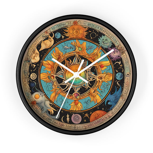 Sun Collage Wall Art Clock | Celestial Solstice Astronomy Wiccan Hanging | Comet Constellations Home Office Solar System Pagan Decor Gift