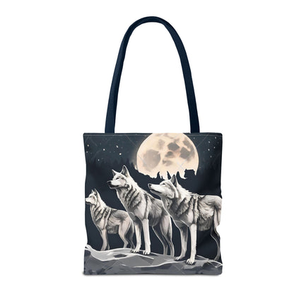 Moon Wolves Tote | Night Sky Mountain Wolf Pack Grocery Bag | Laptop & Book Carrier | Home Office Wooded Wild Dogs Travel Overnight Gift