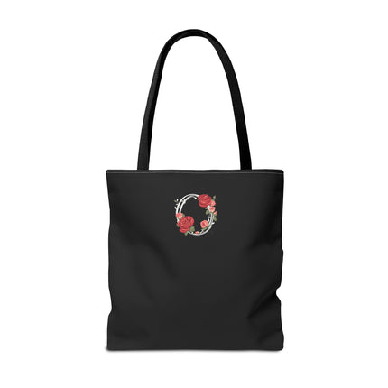 Custom Letter Personalized Tote | Rose Flowered Grocery Travel Bag | Floral Print Roses Office Laptop & Books or Exercise Overnight Carrier
