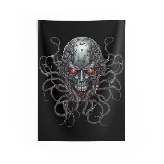 Alien Cyborg Skull Wall Decor, Contra Video Game Inspired Tapestry, Metal Tentacle Terminator Outer Space Bedroom Rock Band Stage Hanging