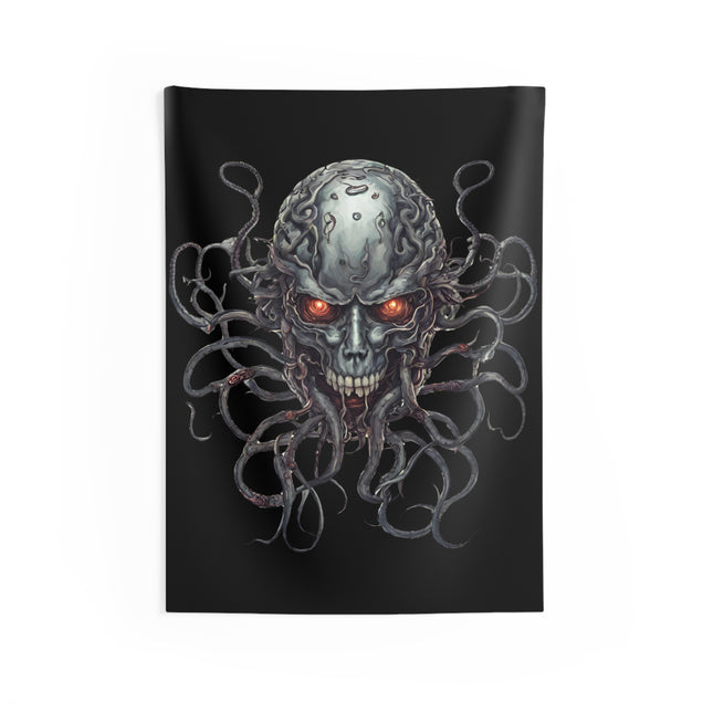 ALIEN CYBORG SKULL Tapestry | Video Game Inspired Metal Tentacle Hanging