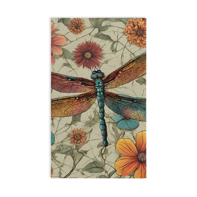 Floral Dragonfly Hand Towel | Flower Pattern Flying Insect Decor | Bathroom Accent Drying Cloth | Spring & Summer Dragon Fly Polyester Gift