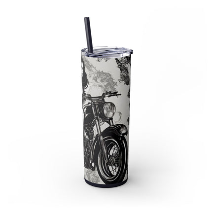 GOTHIC BEAUTY BIKER Skinny Tumbler - Leather Clad Motorcycle Riding Babe  Cup