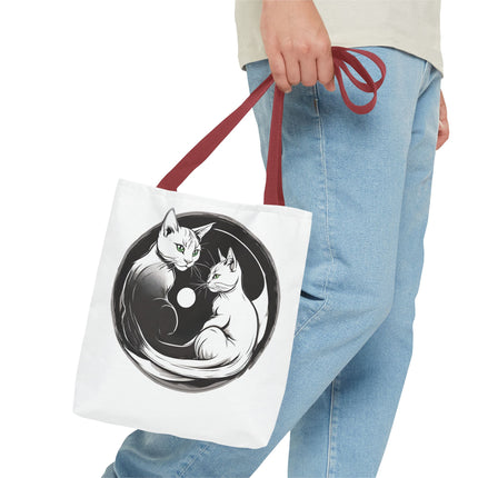 Cat Tote Bag | Moon Light Cats | Emerald Green Eyes Grocery Bag | Moonlit Mews Print Shopping Bag | Two Sided Office Carrier