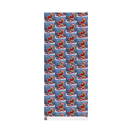 Dog Christmas Wrapping Paper Yorkshire Terrier, Santa Suit and Sled Yorkie Gift Wrap, Holiday Gift Wrap Roll