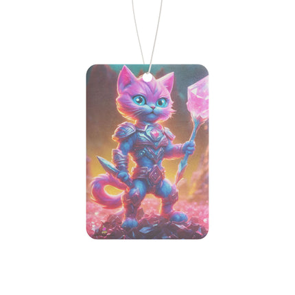 Neon Pink Fur Warrior Cat Car Air Freshener, Crystal Gem Field Feline Scented Gift, Armored Cosmic Furry Cosmic Kitten Truck Auto Accessory