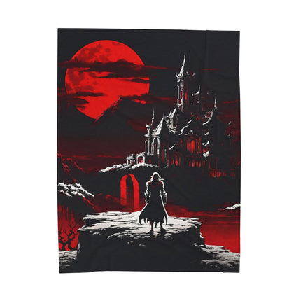 STANDING AT THE PRECIPICE OF EVIL Retro Vampire Castle Blanket - Vintage Video Game Inspired Throw