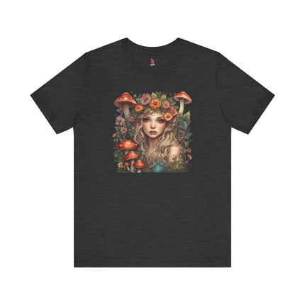 MUSHROOM FLOWER FANTASY MAIDEN Womens T-Shirt - Whimsical Fairy Art Tee