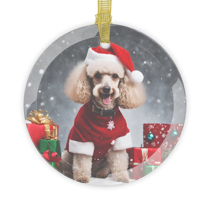 HAPPY POODLE Glass Christmas Ornament