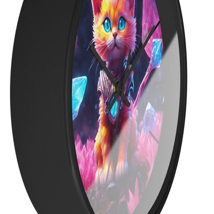 COSMIC CRYSTAL GUARDIAN CAT Wall Clock - Fantasy Feline Galaxy Decor