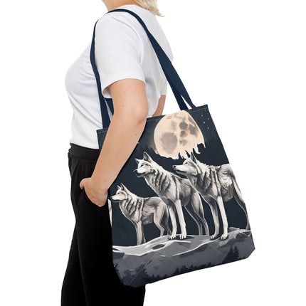 Moon Wolves Tote | Night Sky Mountain Wolf Pack Grocery Bag | Laptop & Book Carrier | Home Office Wooded Wild Dogs Travel Overnight Gift