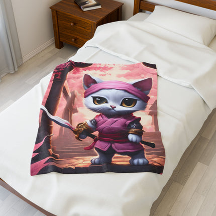 WHITE SAMURAI WARRIOR CAT Blanket - Pink Japanese Maple Tree Girls Kitty Cover