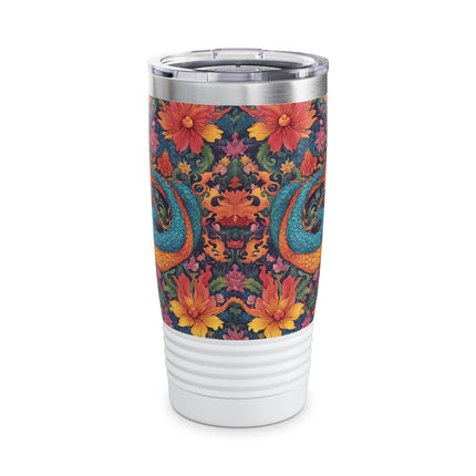 Dragon Tumbler | Japanese Flower Pattern Drink Companion | Floral Japan Insulated Travel Mug | Exercise Office College Road Trip Coffee Gift