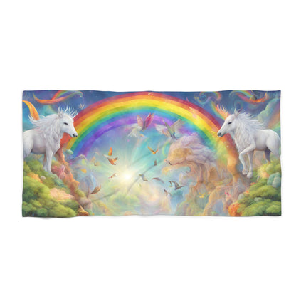 MAJESTIC RAINBOW SKY FANTASY Kids Beach Towel - Mystic Horses Girls Swimming Pool Blanket