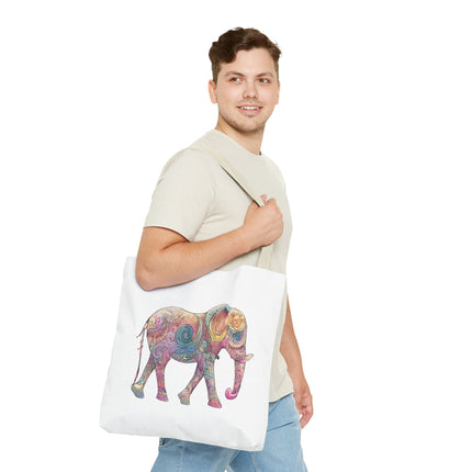 Elephant Lovers Tote | Majestic Color Pattern Custom Grocery Bag | Animal Gift Office Travel Carrier | Wild Woodland Business Traveler