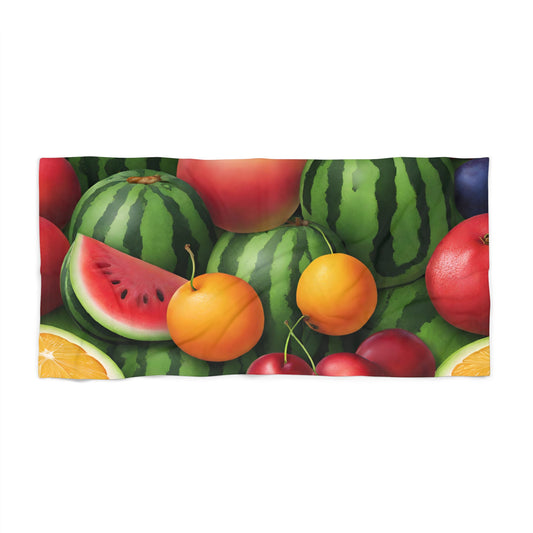 Summer Fruits Seashore Beach Towel | Watermelons, Peaches and Cherries Swimming Pool Blanket | Poolside Sand & Water Deck Tanning Sunbather