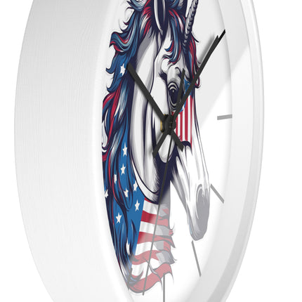 PATRIOTIC UNICORN Wall Clock - American Freedom Fantasy Horse Decor