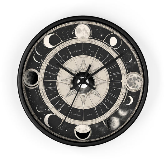 Moon Phases Wall Art Clock | Lunar Cycle Astronomy Wall Hanging | Home Office Solar System Wall Decor Gift