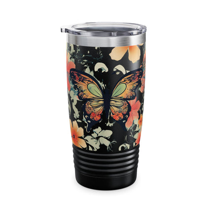 BUTTERFLY Tumbler - Flying Insect Flower Pattern Travel Mug