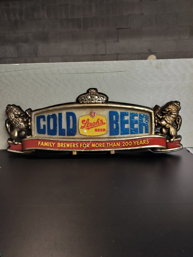 Stroh's Cold Beer 38" Vintage Plastic Large Wall Bar Sign Hanging
