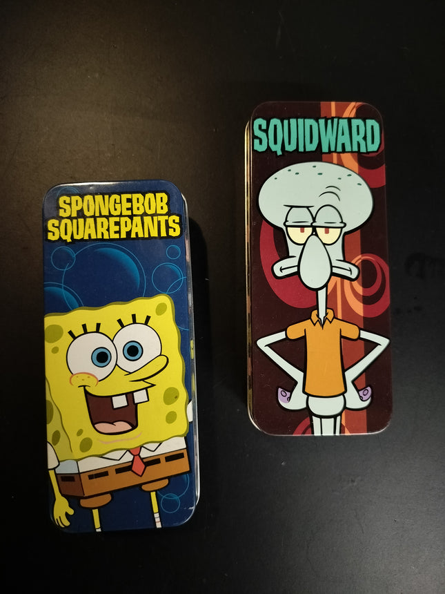 SpongeBob SquarePants and Squidward Empty Watch Tin Cases with Manuals