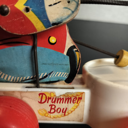 Vintage Fisher Price Wooden Drummer Boy Pull Toy