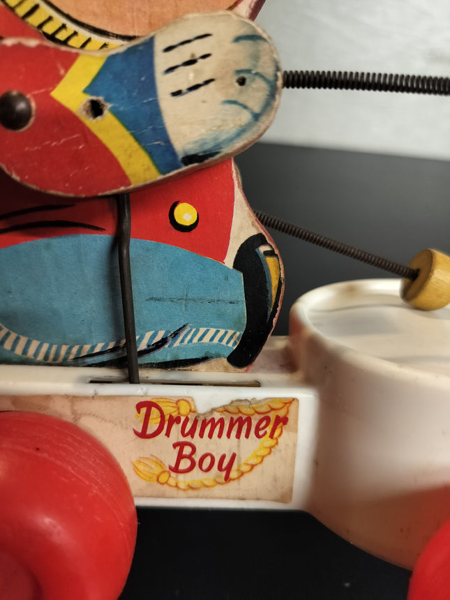 Vintage Fisher Price Wooden Drummer Boy Pull Toy