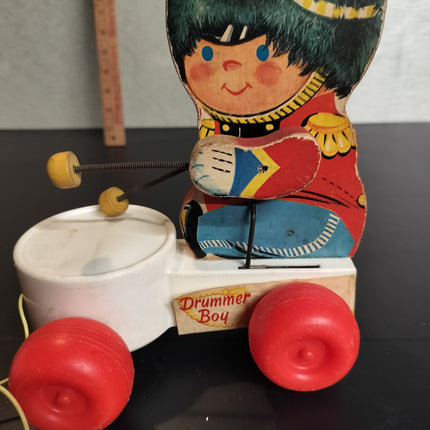 Vintage Fisher Price Wooden Drummer Boy Pull Toy
