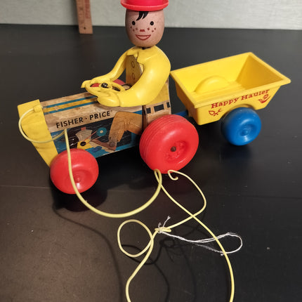 Vintage Fisher Price Happy Hauler Wood Tractor Pull Toy