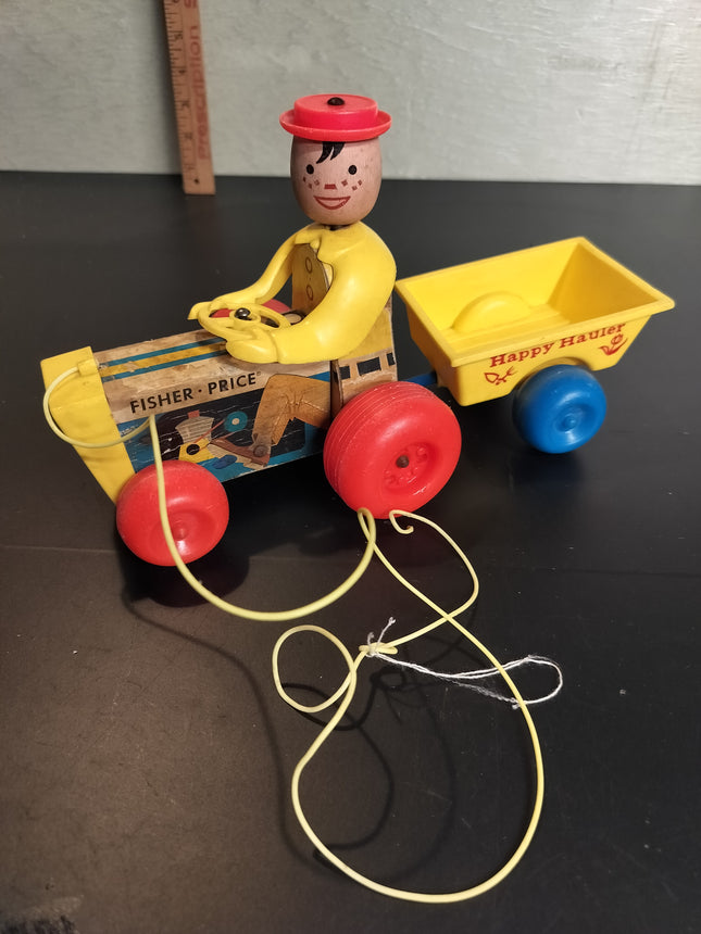 Vintage Fisher Price Happy Hauler Wood Tractor Pull Toy