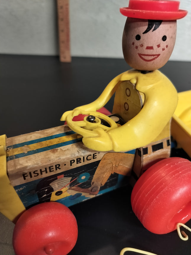 Vintage Fisher Price Happy Hauler Wood Tractor Pull Toy