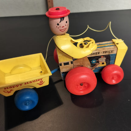 Vintage Fisher Price Happy Hauler Wood Tractor Pull Toy