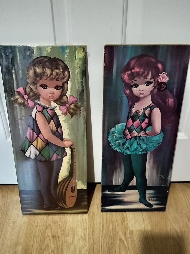 LOT OF 2 60's BIG EYE LITTLE GIRL WALL PLAQUES SOROKA SALES