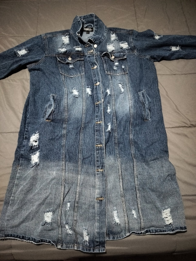 THRILL JEANS DISTRESSED DENIM KNEE-LENGTH 2XL DRESS