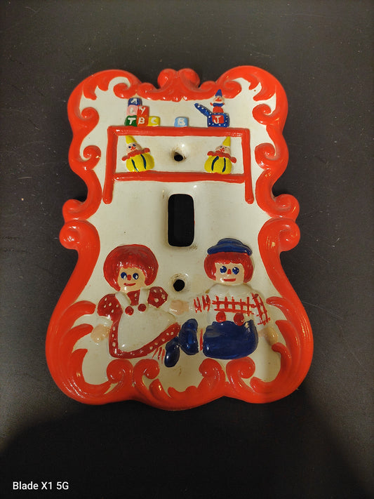Raggedy Ann & Andy Vintage Ceramic Light Switch Cover
