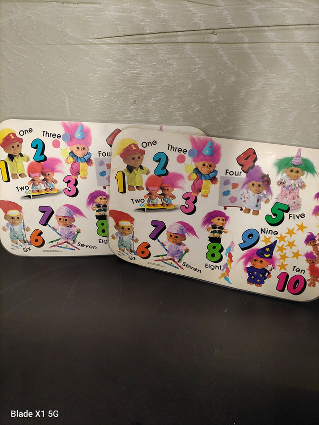 RUSS TREASURE TROLLS Vintage Food Activity Placemats (2) RARE
