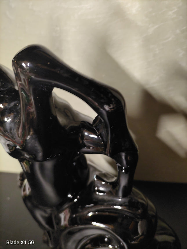 Vintage Black Ceramic Rearing Horse Figurine – Glossy Mid-Century Decor